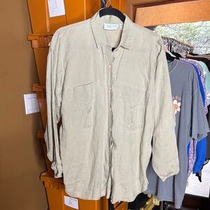 Vintage Apparenza 100% Linen Light Green Button-Up Shirt Size 8
